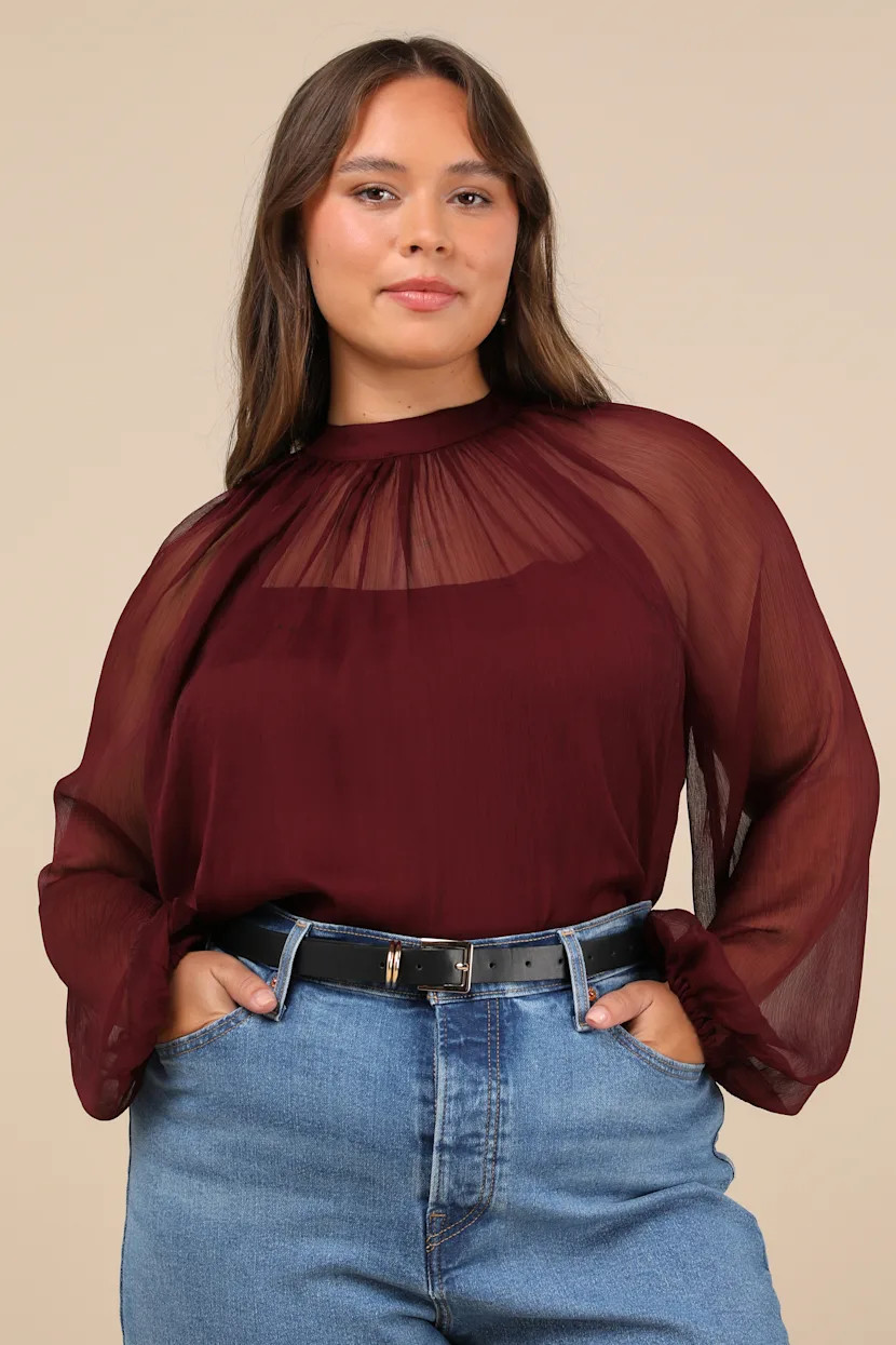 Angelically Airy Burgundy Balloon Sleeve Top | Lulus