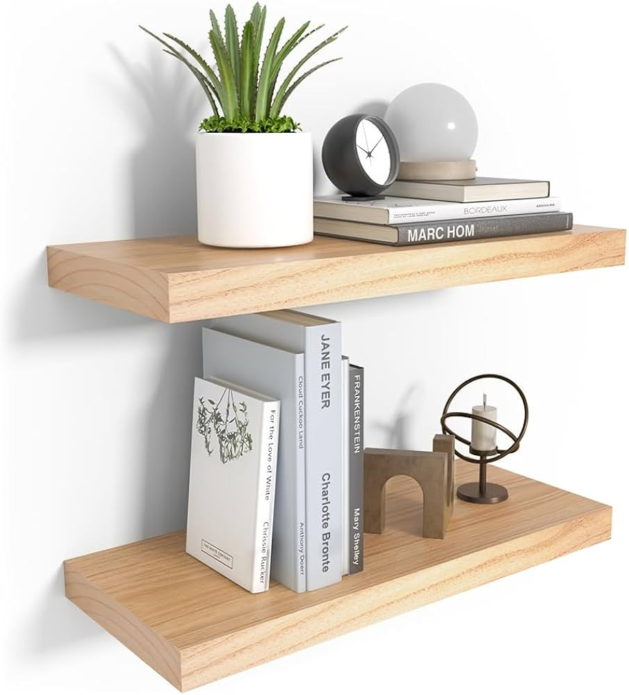Floating Shelves for Wall, Natural Wood Shelf Decor for Bathroom Kitchen Bedroom, Hanging Mounted... | Amazon (US)