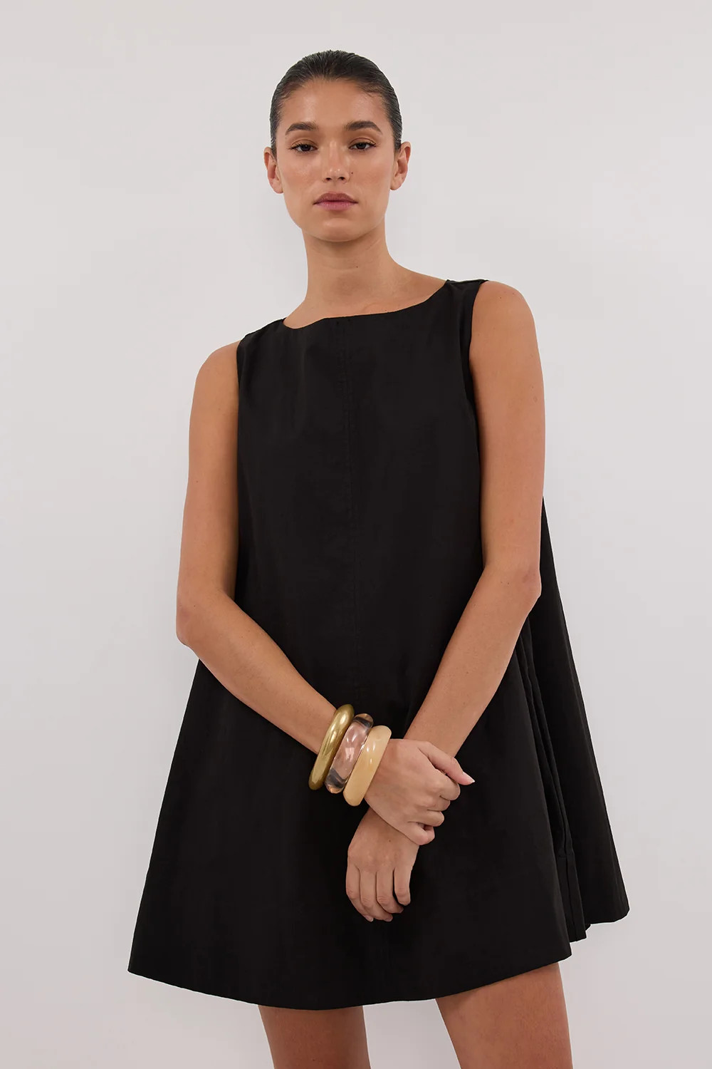 MAISIE BLACK POPLIN MINI DRESS | DISSH