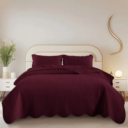 IR Imperial Rooms 2 Piece Microfiber Quilt Reversible Bedding Soft 1 Bedspread & 1 Pillow Shams Burgundy Color Twin | Walmart (US)