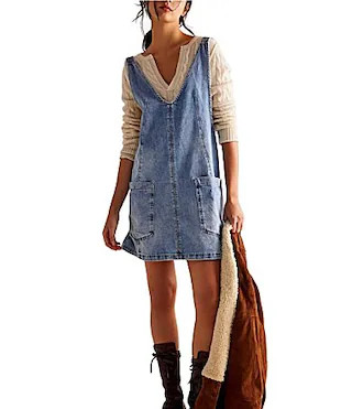Free People We The Free High Roller Denim Scoop Neck Sleeveless Overall Dress - M | Dillard's