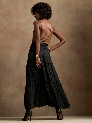 Tiered Soft Satin Skirt with Slit | Banana Republic (US)
