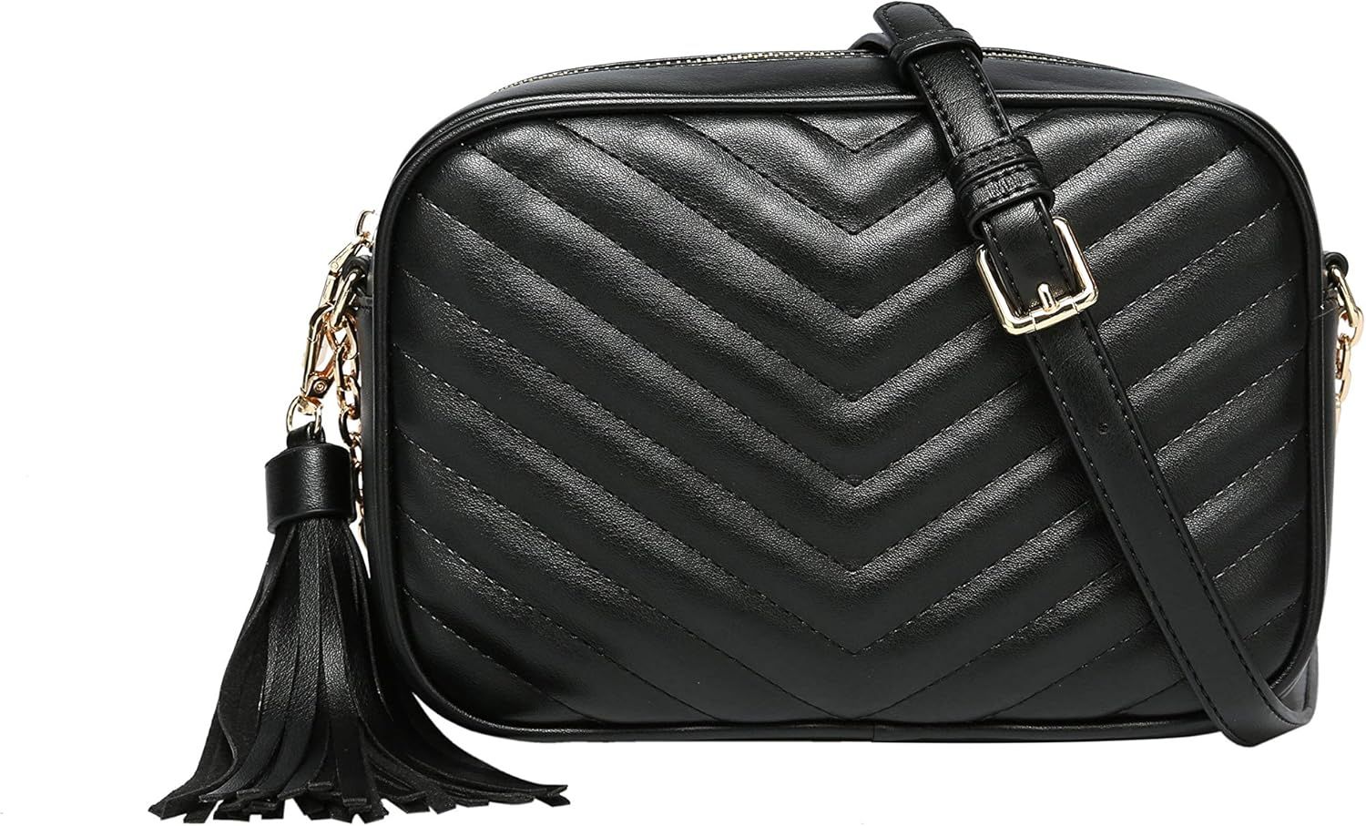 Daisy Rose Quilted Shoulder Cross Body Bag & Detachable Tassel, PU Vegan Leather | Amazon (US)