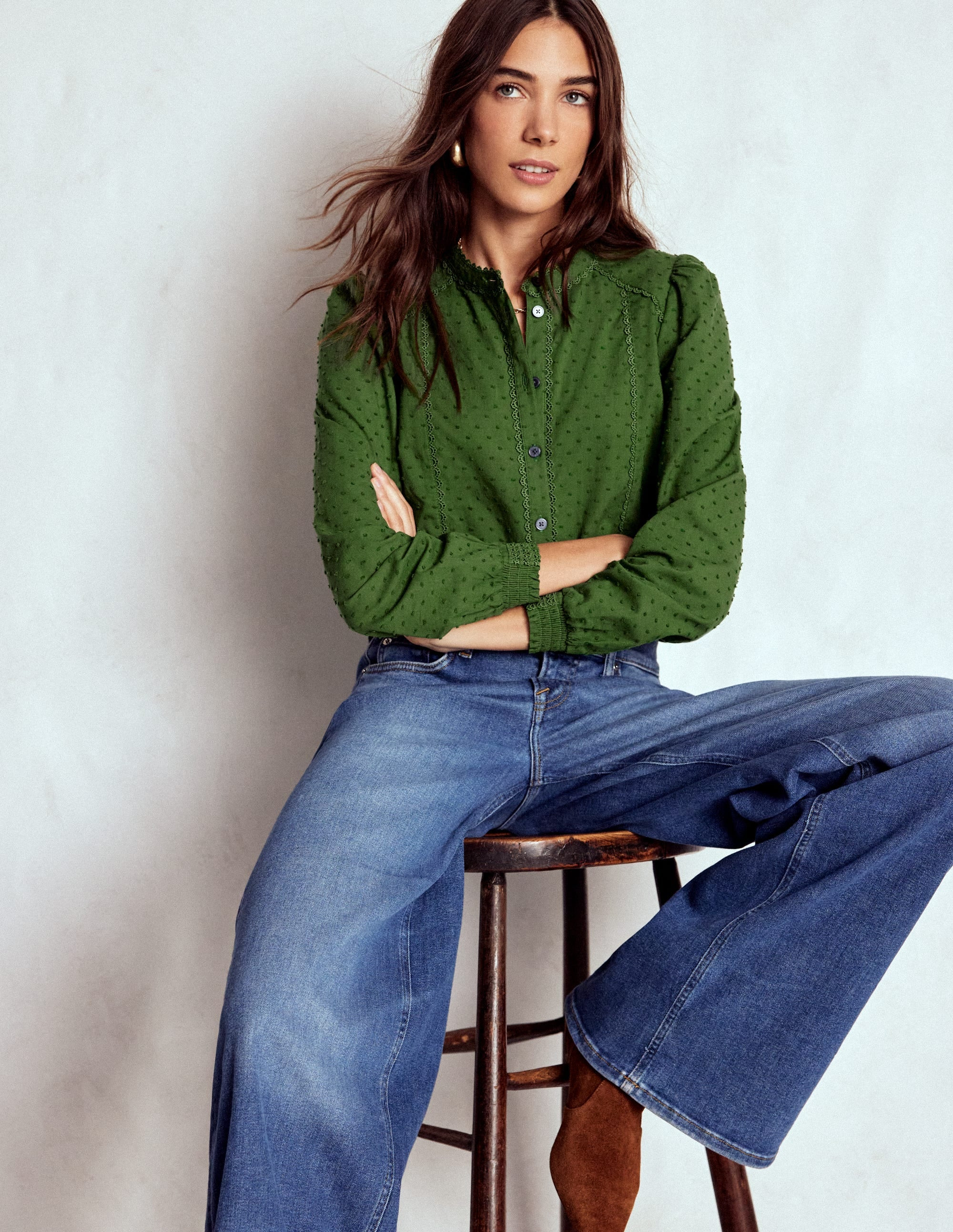 Rhea Cotton Dobby Top-Promenade Green | Boden (US)