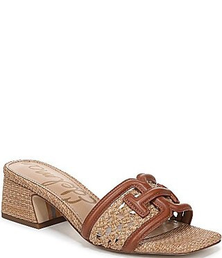 Sam Edelman Waylon Woven Raffia and Leather Double E Logo Slide Sandals - 8.5 | Dillard's