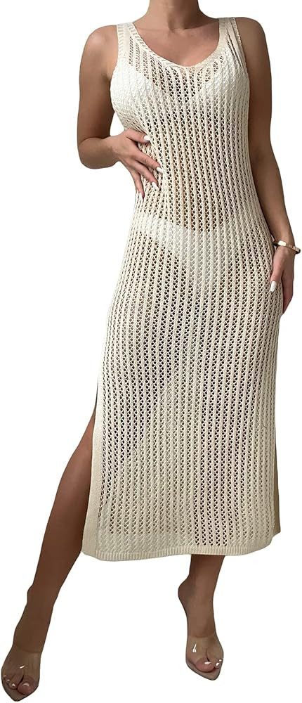 Verdusa Women's Crochet Cover Ups Hollow Out Bikini Swimwear Split Long Beach Dress | Amazon (US)
