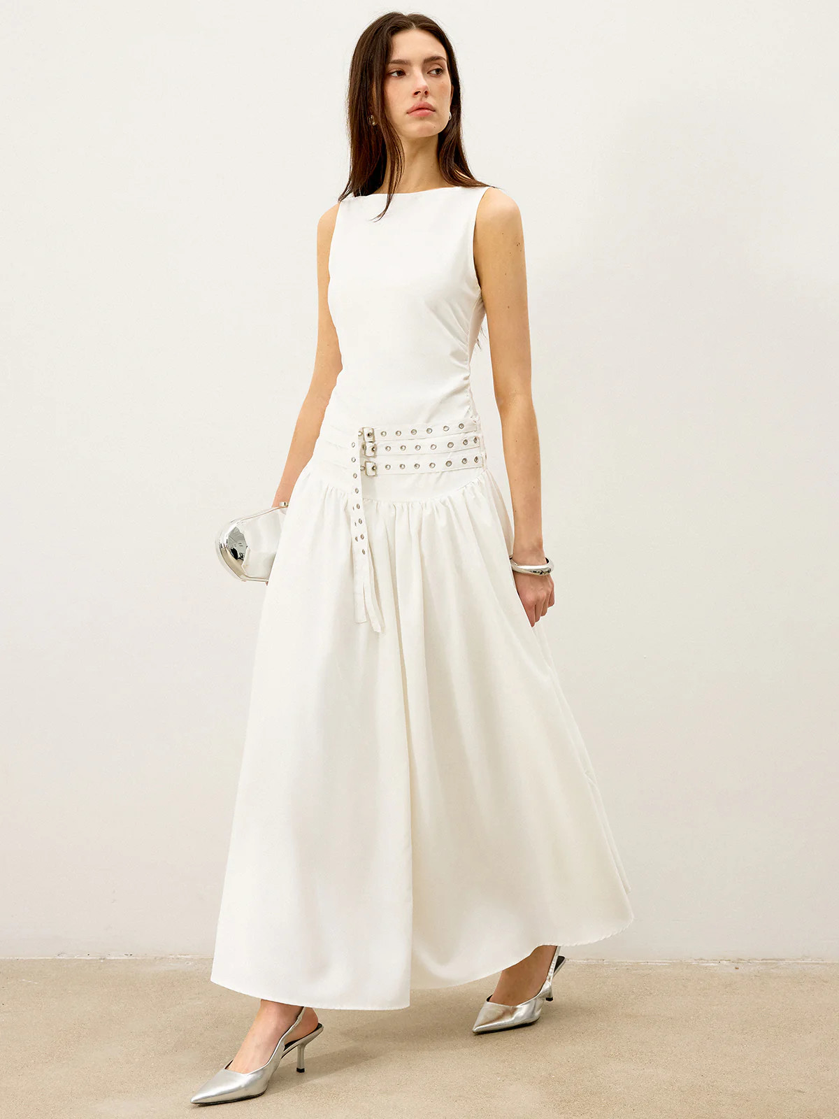 Boat Neck Multi-Belt Low-Waist Maxi Dress | Commense