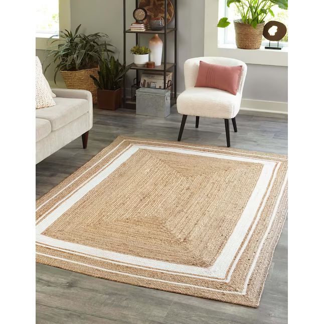 Unique Loom Braided Jute 5 X 8 (ft) Jute Natural and White Indoor Border Area Rug | Lowe's