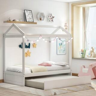 White Twin Size House Bed with Trundle | The Home Depot