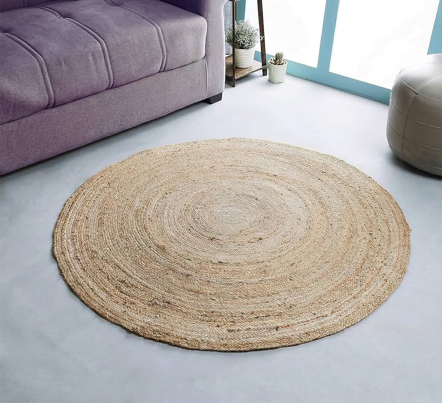 Hausattire Hand Woven Jute Braided Rug, 4’ Round – Natural, Reversible Boho Entry Area Rugs f... | Amazon (US)