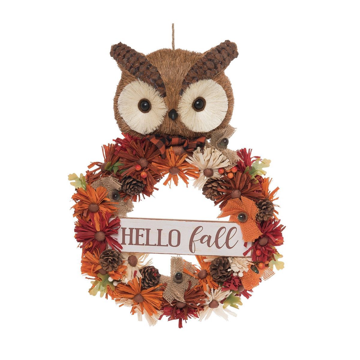 Transpac Foam 24.41 in. Multicolored Harvest Fall Owl and Leaf Wreath | Target