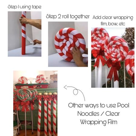 DIY candy canes / Lollipops / Hard candies for Christmas! Supplies linked here! You can use a white pool noodle for the “stick” of it or use a pvc pipe & spray paint it 


#LTKSeasonal #LTKhome #LTKHoliday