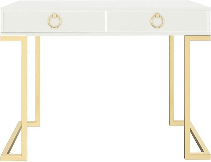 Nathan James Leighton Two-Drawer Writing Glam Accents Brass, Home Office Computer Desk or Vanity ... | Amazon (US)