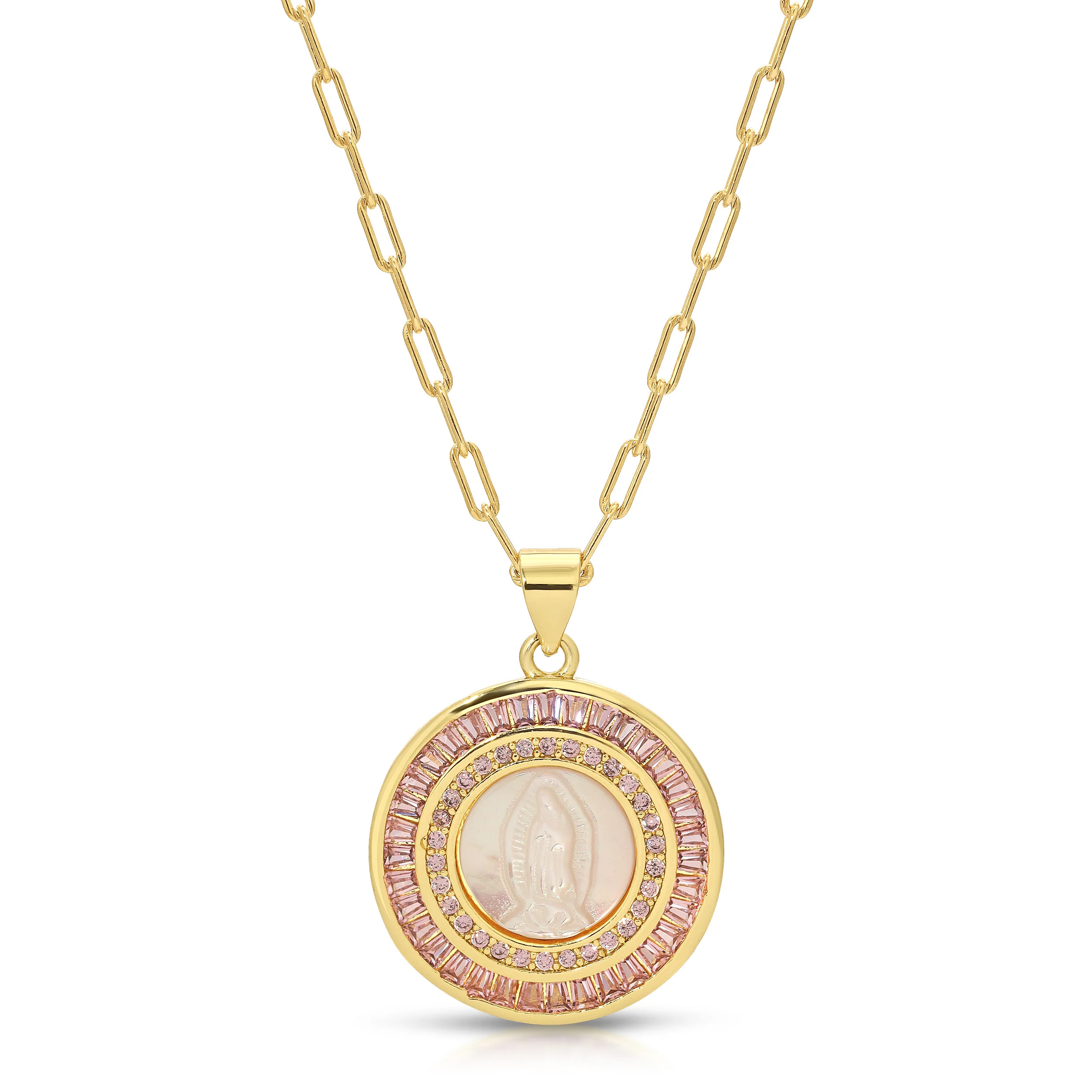 Bordered Pink Mother Mary Necklace | Joy Dravecky Jewelry