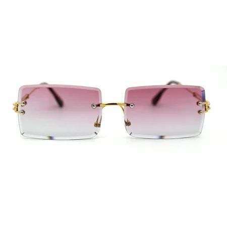Luxe 90s Full Rimless Bevelled Oceanic Lens Square Sunglasses Gold Purple Grey | Walmart (US)