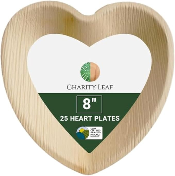 Charity Leaf Disposable Palm Leaf 8" Heart Plates (25 pieces) Bamboo Like Serving Platters, Dispo... | Amazon (US)