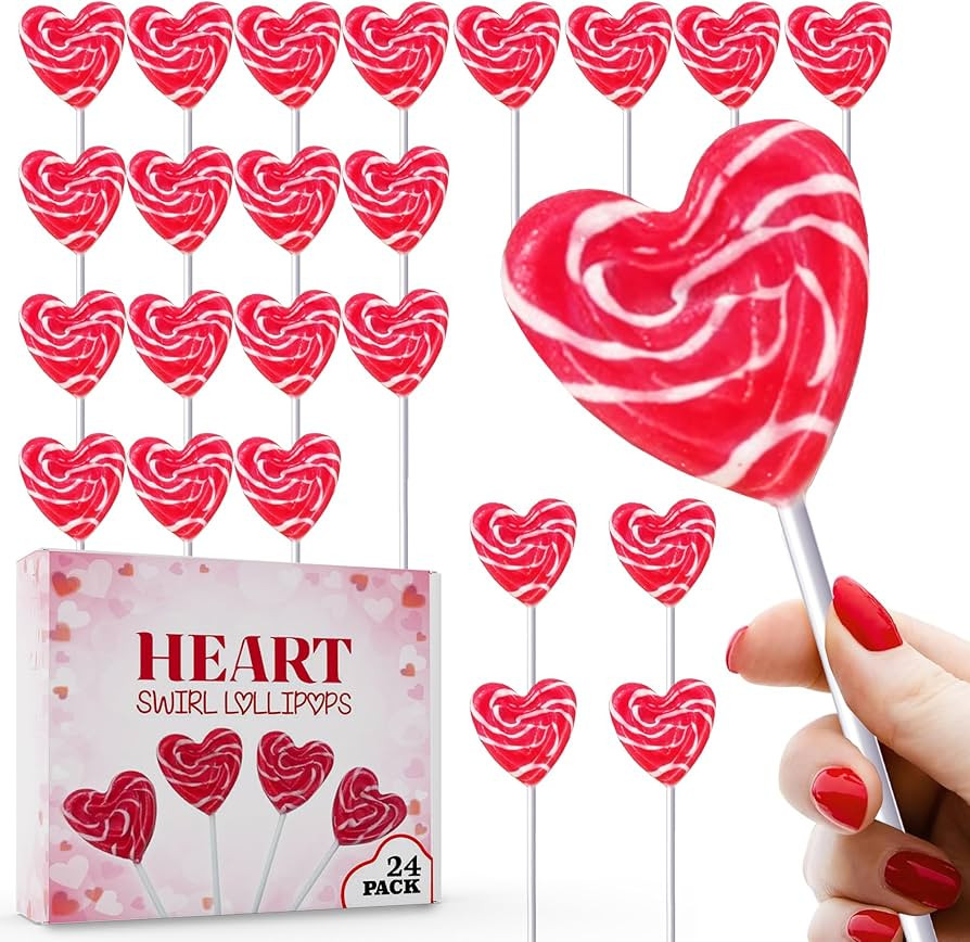 Red Heart Swirl Lollipops - 24 Candy Suckers Individually Wrapped - Heart Party Favors and Candy ... | Amazon (US)