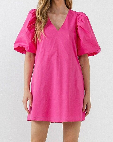 English Factory Puff Sleeve Shift Mini Dress | Express