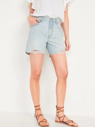 High-Waisted Slouchy Straight Distressed Jean Shorts for Women -- 5-inch inseam$15.99$39.9960% Of... | Old Navy (US)