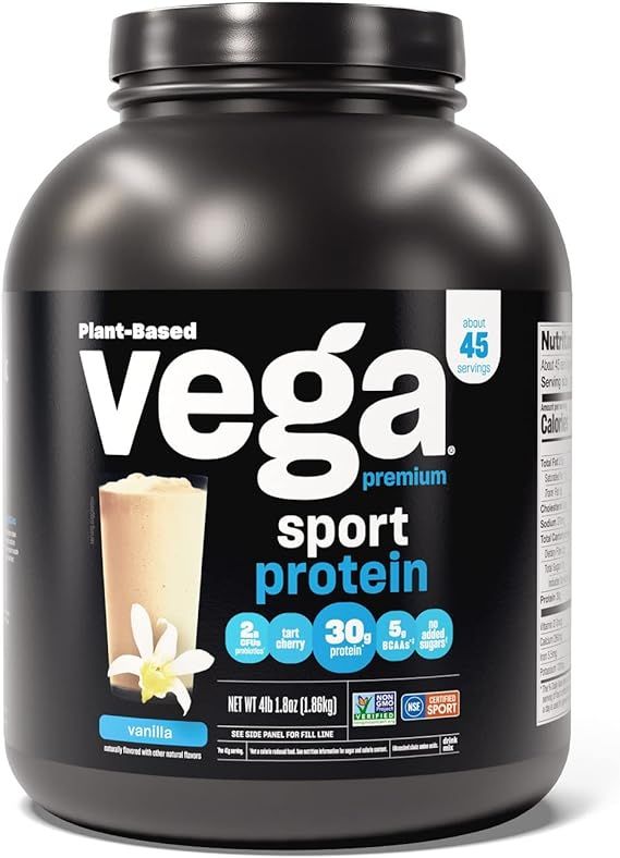 Vega Sport Premium Vegan Protein Powder Vanilla (45 Servings) 30g Vegan Protein, 5g BCAAs, Low Ca... | Amazon (US)