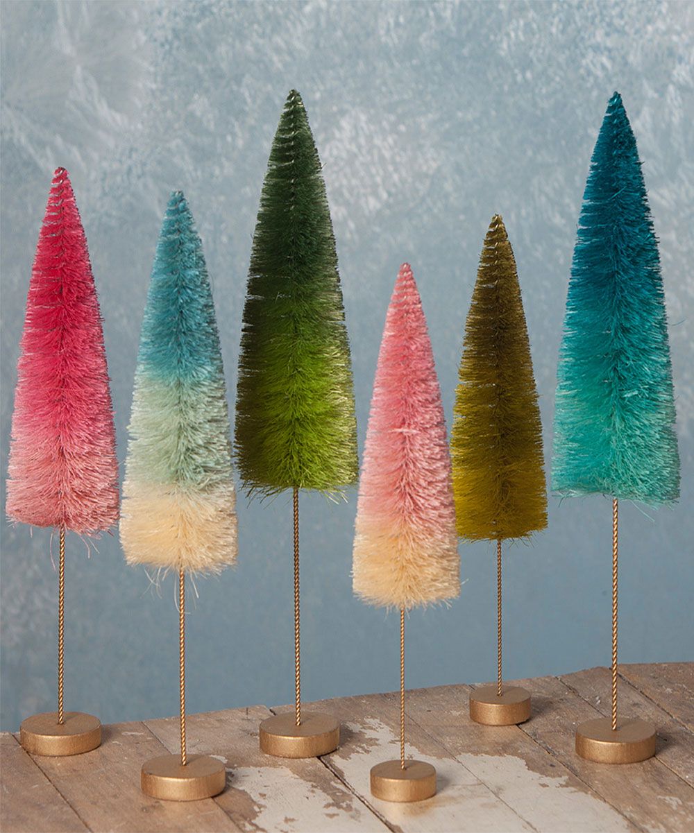 Bethany Lowe Designs Collectibles and Figurines - Pastel Ombre Bottle Brush Tree Decor - Set of Six | Zulily