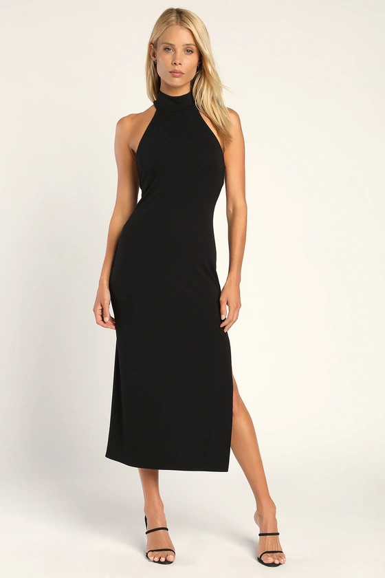 Simply Enchanted Black Halter Midi Dress | Lulus