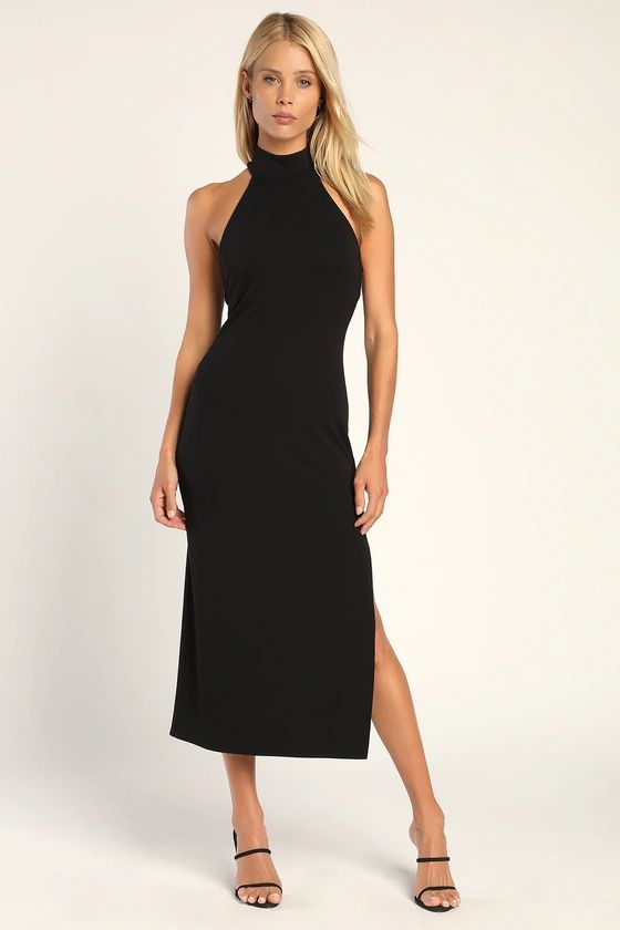 Simply Enchanted Black Halter Midi Dress | Lulus (US)