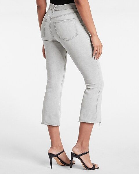 High Waisted FlexX Gray Raw Hem Cropped Flare Jeans | Express