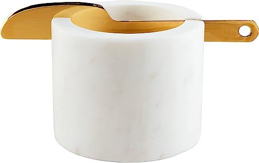 Mud Pie White Marble Cup W Spreader, 2 1/2" x 3 1/4" Dia 5 1/2" | Amazon (US)