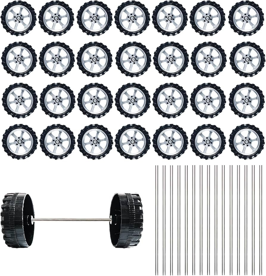 30 Pcs Plastic Roll 2mm Dia Shaft Toys Car Wheel with 15 Pcs Shaft Round Rod Axles for DIY Model ... | Amazon (US)