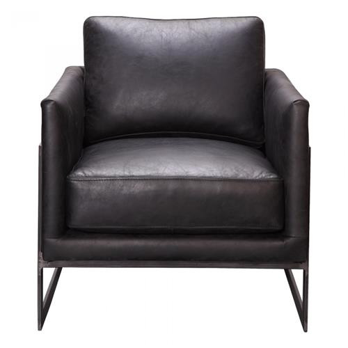 Griffin Industrial Loft Black Leather Iron Living Room Arm Chair | Kathy Kuo Home