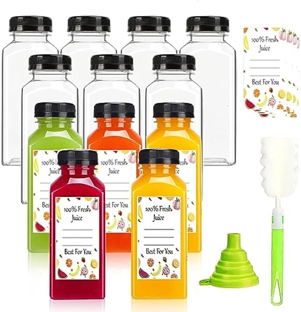 Plastic Juice Bottles with Caps 12 pcs, 12oz Reusable Juice Containers with Tamper Proof Lids Bla... | Amazon (US)