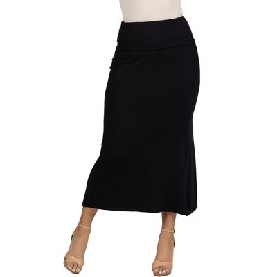 24seven Comfort Apparel Womens Comfortable Foldover Maxi Skirt | Target