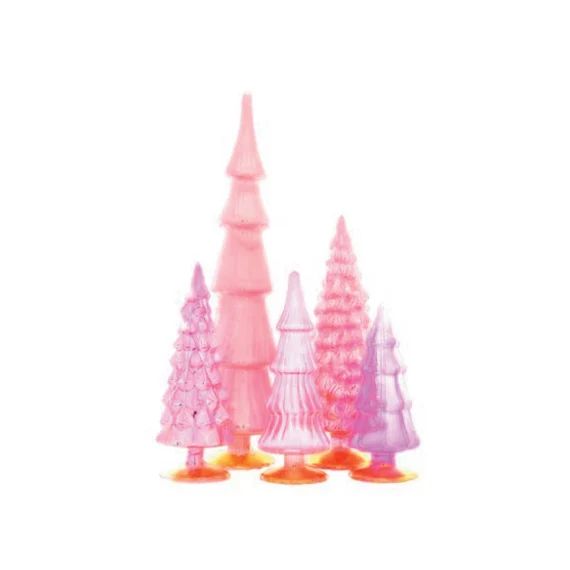 Pink Hue Large Glass Christmas Tree Set of 5, 17" 11.5" 9", 8.5", 7.5", Retro Holiday Decor | Etsy (US)