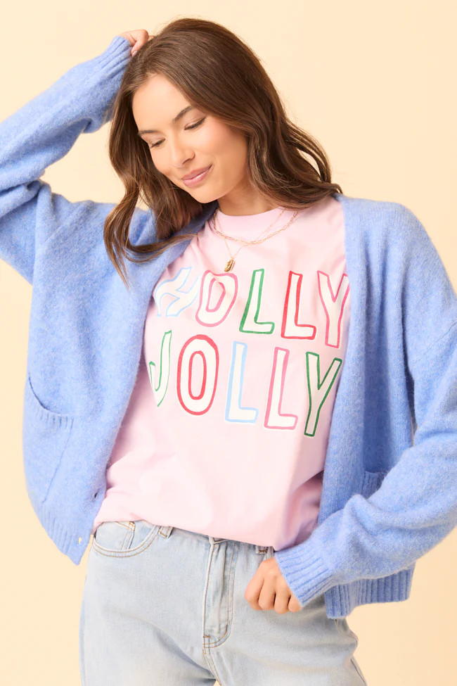 Holly Jolly Light Pink Graphic Tee SALE | Pink Lily