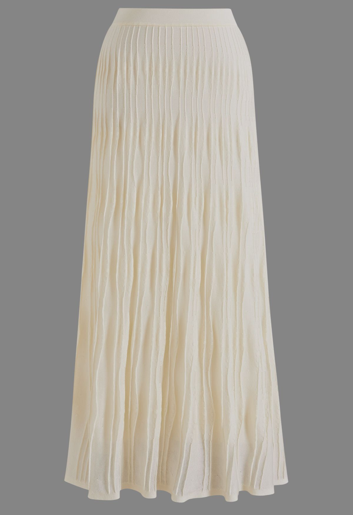 Fluid Textured Ribbed Knit Maxi Skirt in Cream for Business Casual & Holiday Outings | Chicwish