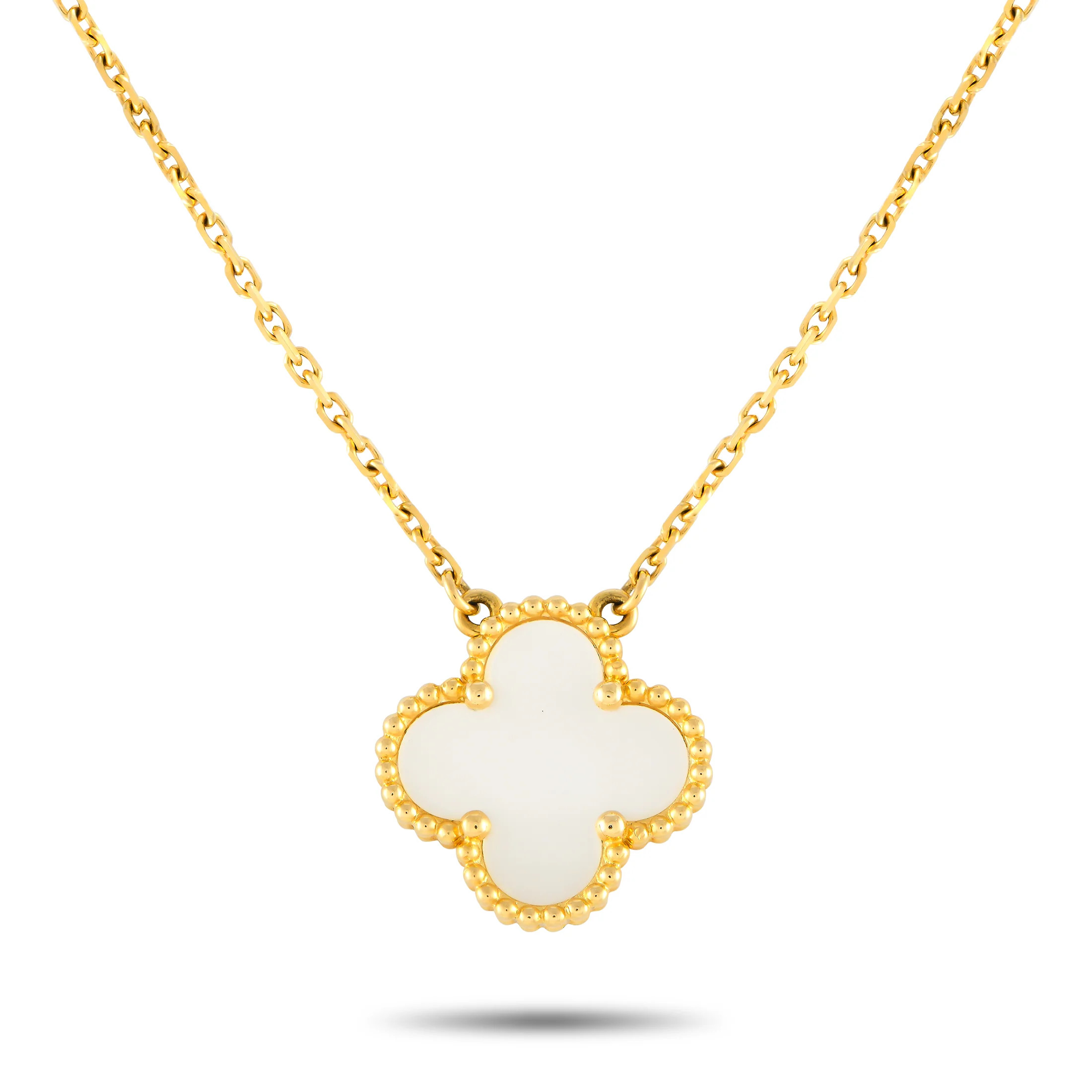 Van Cleef & Arpels Alhambra 18K Yellow Gold Mother of Pearl Necklace VC03-082224 | Shop Simon