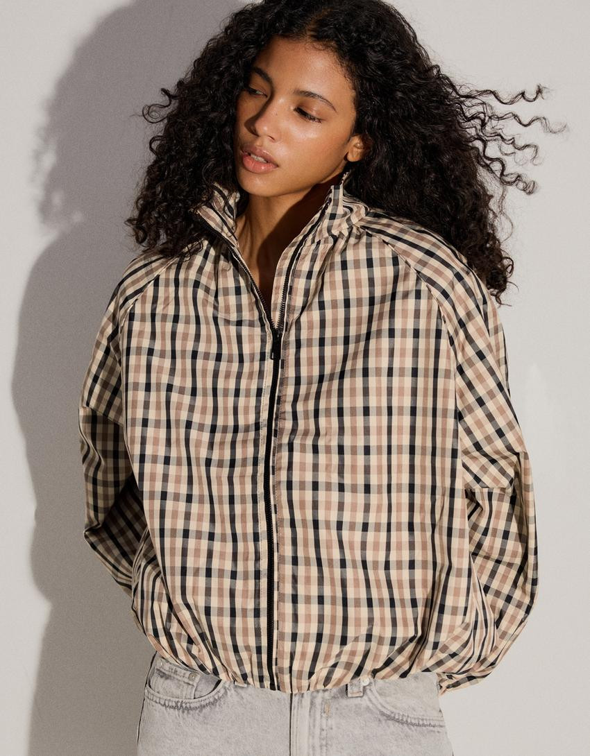 Check nylon jacket | Bershka UK