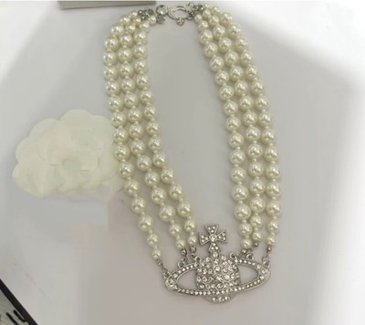Pre-owned Vivienne Westwood Saturn Orb Triple Row Pearl Choker Necklace No Box | eBay US