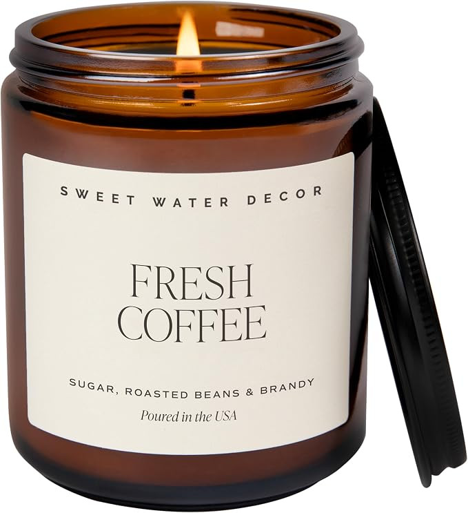 Sweet Water Decor Fresh Coffee Candle, Non-Toxic Soy Wax, 9oz Amber Jar | Caramel Creme, Mocha La... | Amazon (US)
