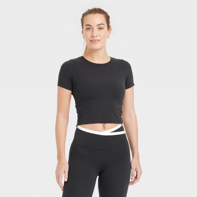 Women's Everyday Soft Cropped Short Sleeve T-Shirt - All In Motion™ Black M | Target