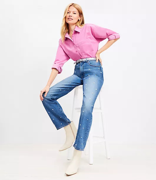 Loft Pearlized High Rise Straight Jeans in Authentic Vintage Mid Wash | LOFT