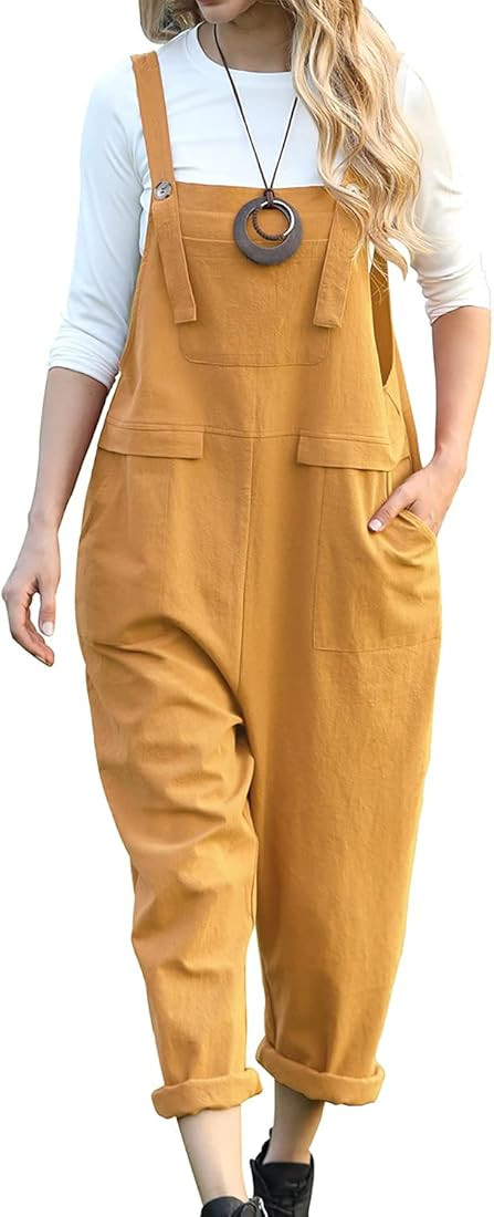 YESNO Women Long Casual Loose Bib Pants Overalls Baggy Rompers Jumpsuits with Pockets PV9CA | Amazon (CA)
