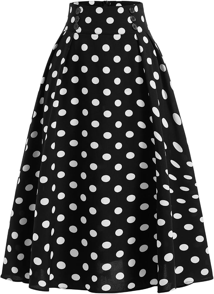 Women's Vintage Polka Dots Midi Skirt Elegant High Waisted Going Out Skirts | Amazon (US)