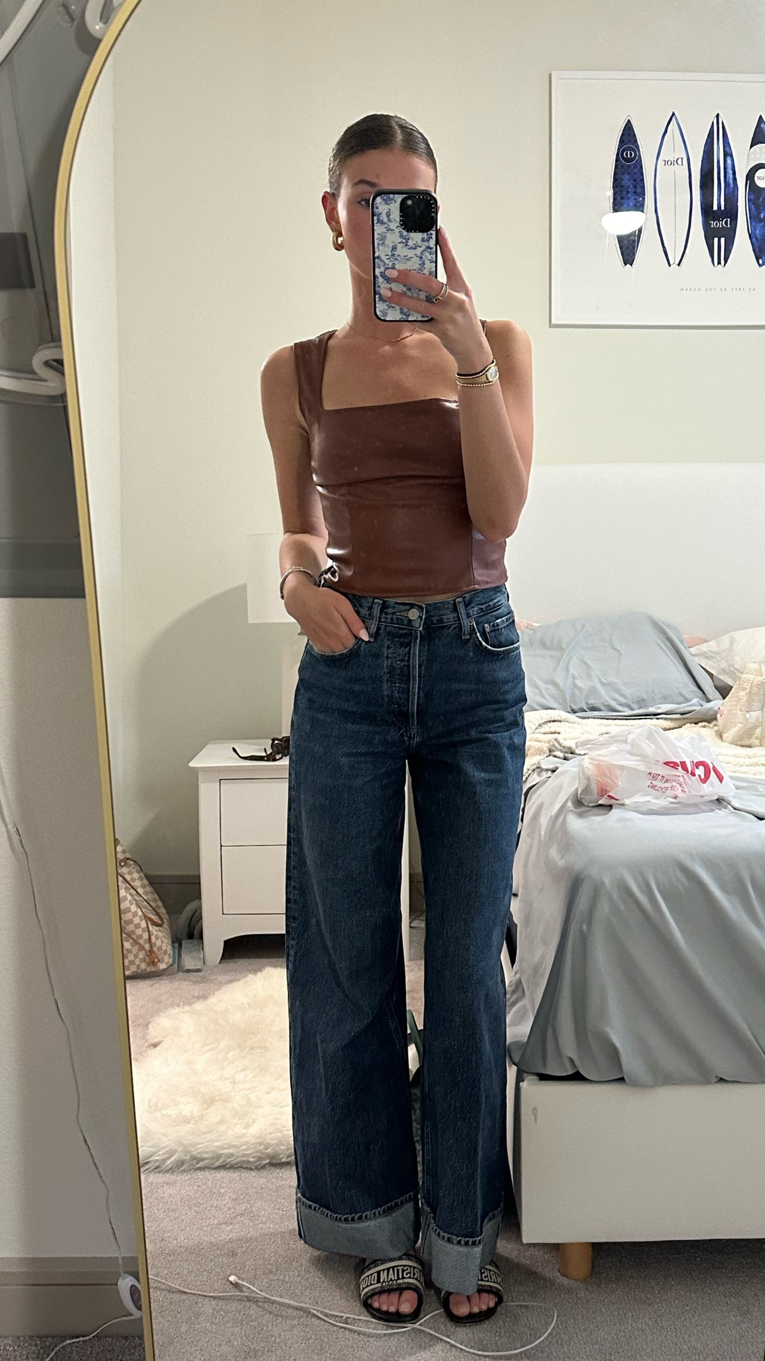 Brown leather square neck top with wide leg Agolde jeans. Dinner outfit. Transitional wardrobe. Back to school clothes. Fall girl aesthetic. Summer fits. Winter outfits cold. Old money outfit. Outfit ideas. Fashion inspo outfits. Modest outfit inspo. First date of school outfits. Dress to impress. Fall outfits. Discover style ideas. School outfits. Work outfits. Travel outfit. Jeans outfit. Gameday outfit. Europe outfit. Night out outfit. Streetwear fashion. Easy office outfits. Beach outfit

#LTKtravel #LTKstyletip #LTKfindsunder100