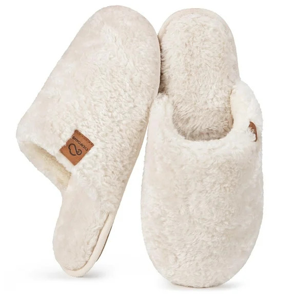 Women's Fuzzy Wool-Like Memory Foam Slip on House Slippers Cozy Soft Indoor Outdoor Ladies Home S... | Walmart (US)