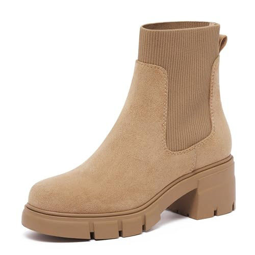 REDTOP Women's Elastic Chelsea Boots Chunky Block Heel Platform Lug Sole Ankle Booties | Amazon (US)
