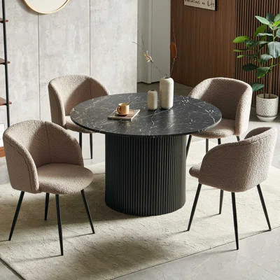 Round Table With Set Of Four Barrel Chairs | Wayfair North America