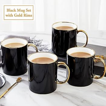 DUJUST Black Coffee Mug Set of 4(16oz), Modern & Stylish Design with Handcrafted Golden Trims, Bl... | Amazon (US)