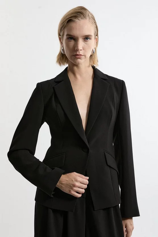 Tailored Crepe Single Breasted Blazer Jacket | Karen Millen US